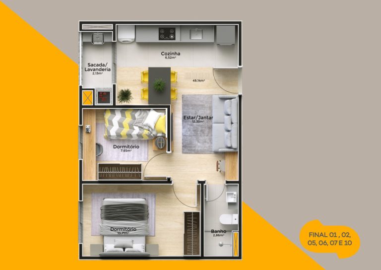 NOVO HAMBURGO – BOA SAÚDE – APARTAMENTO NA PLANTA COM 2 DORMITÓRIOS